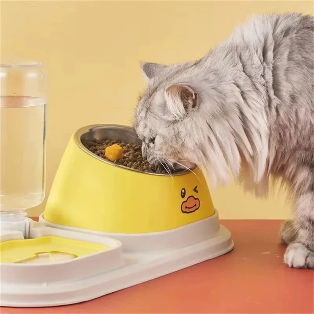 2-in-1 Pet Feeder and Automated Water Dispenser with Stainless steel Bowl